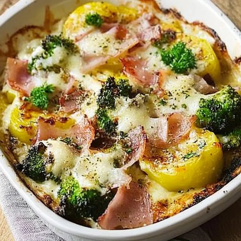 Brokkoli-Kartoffel-Gratin mit Schinken
