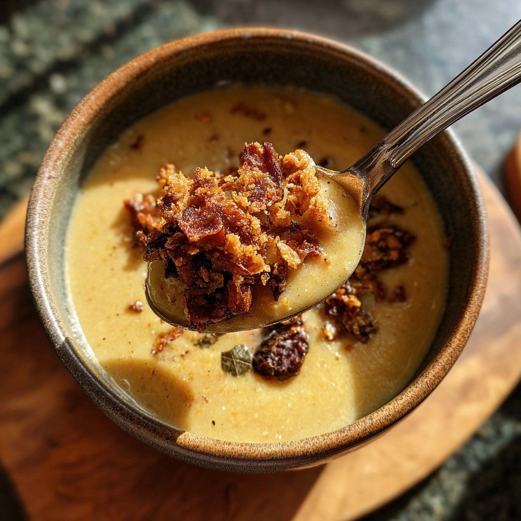 Festliche Vorspeise! Edle Maronen Portwein Suppe mit Dattel-Speck Crunch