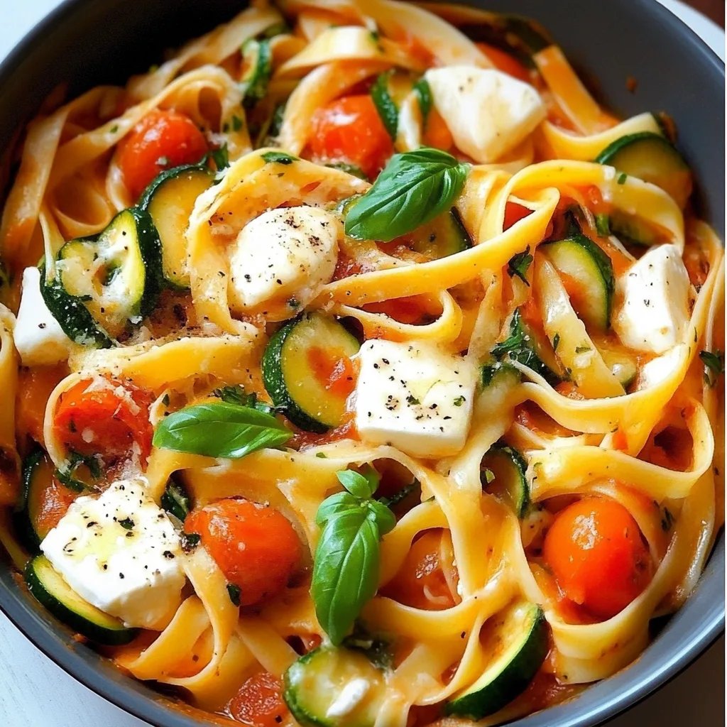 One-Pot-Pasta mit Tomaten, Mozzarella & Zucchini