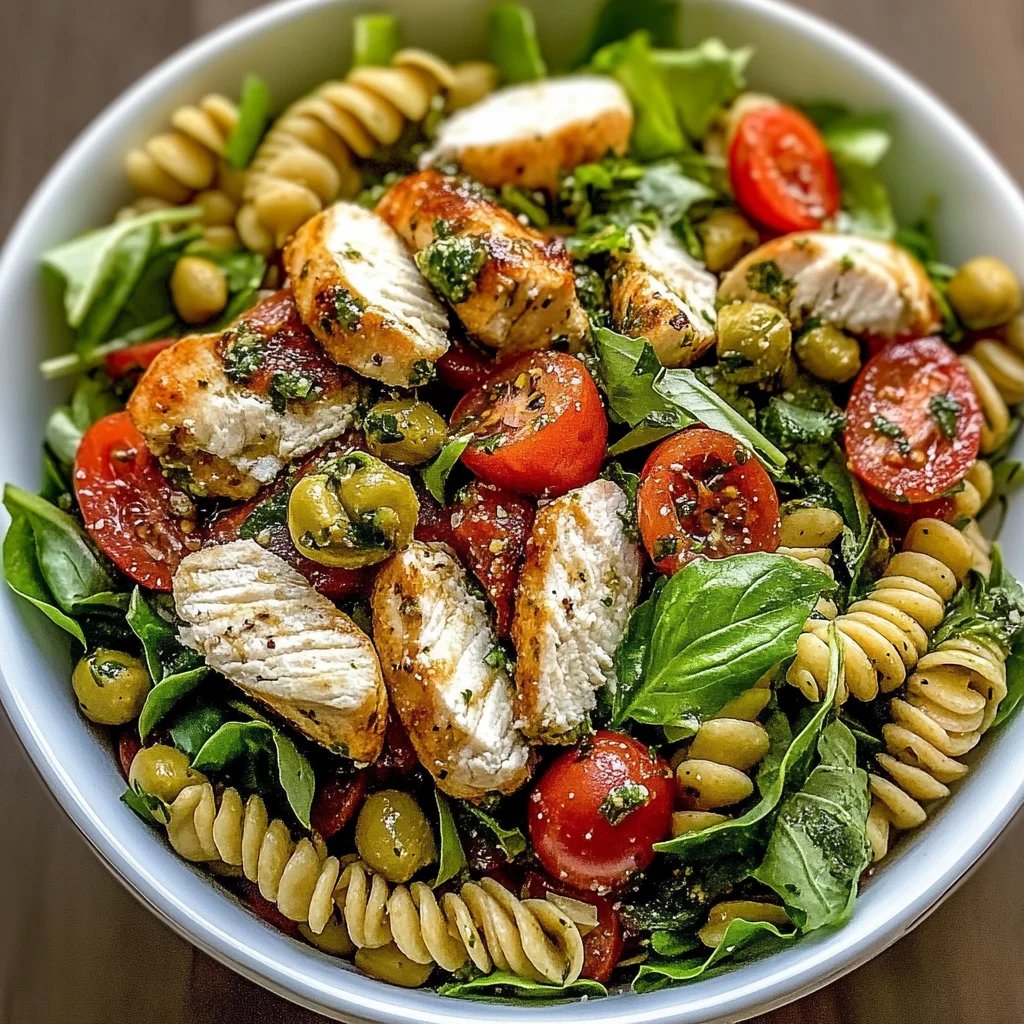 Einfacher Nudelsalat mit Hühnchenpesto