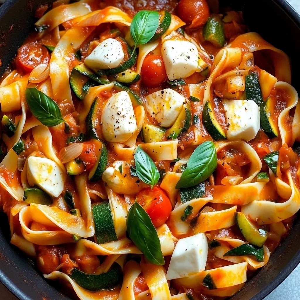 Mediterrane One-Pot-Pasta mit Tomaten, Mozzarella & Zucchini