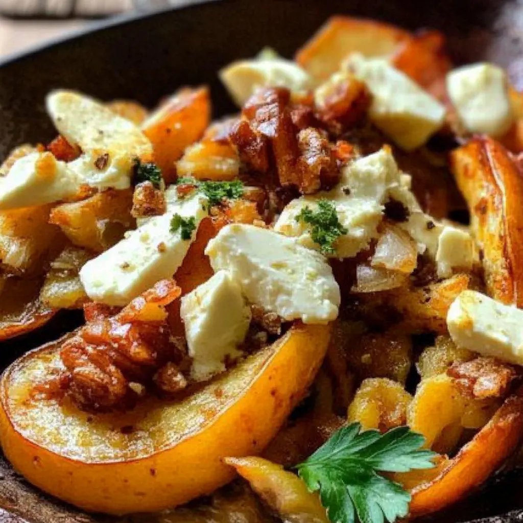 Ofen-Kürbis vom Blech mit Feta, Walnüssen, Weintrauben und Honig